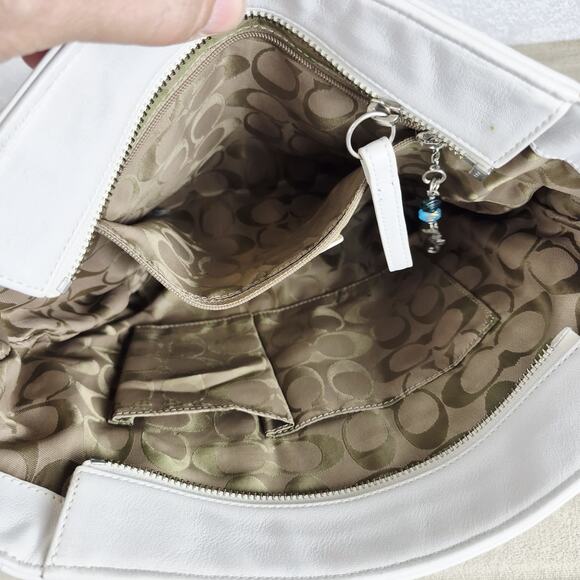 Limited Coach White Leather Multicolor Polka Dot Tote Bag 12676 Shoulder Purse - Picture 7 of 13